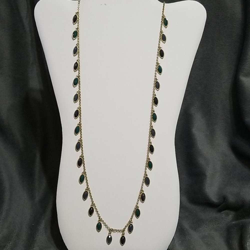 Long Gold and Green Necklace
